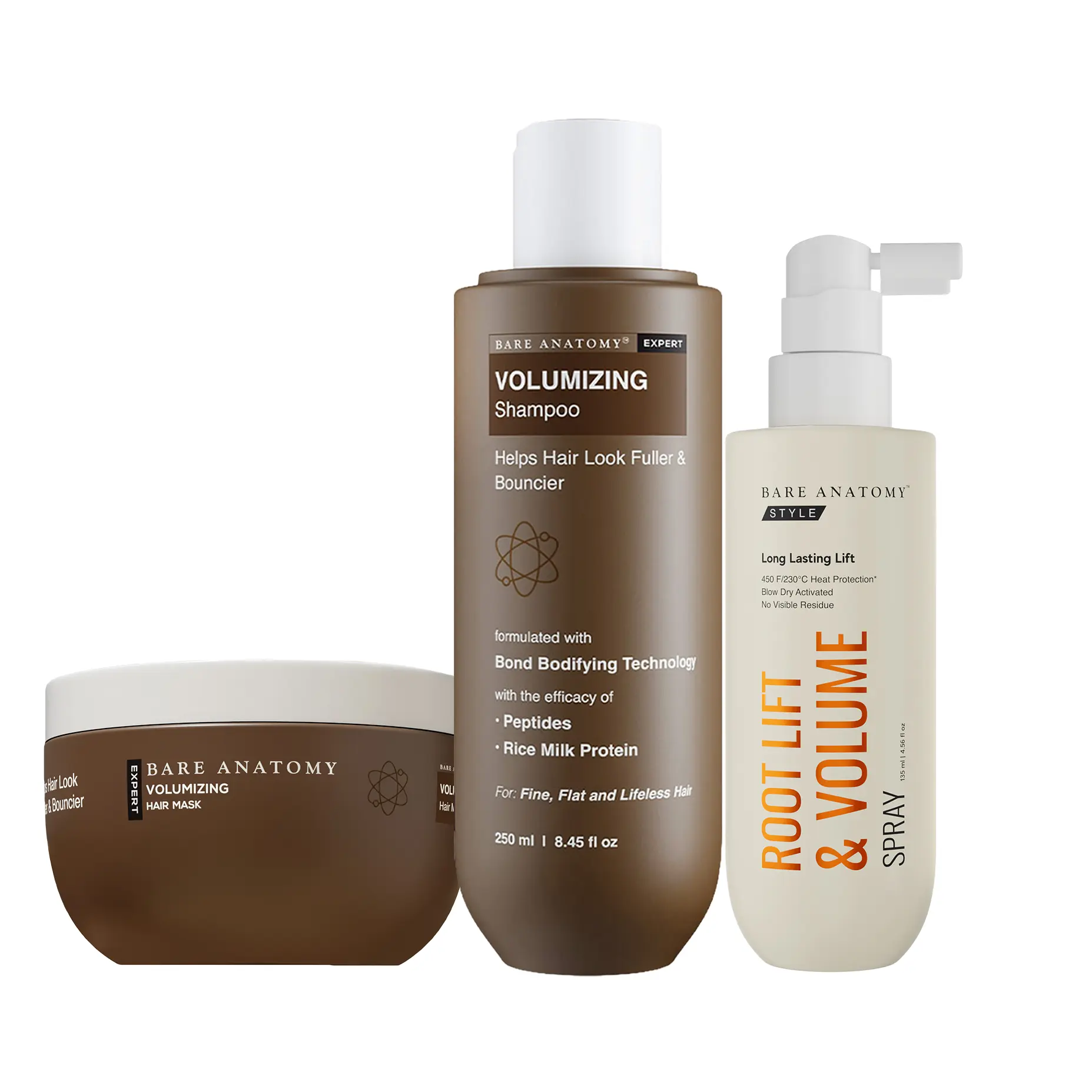 Volumizing Shampoo (250ml)+Volumizing Hair Mask (250g) + Root Lift & Volume Spray (135ml) for Smooth Lengths & Long-Lasting Root Volume
