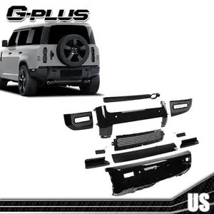 For 2020-2023 Land Rover Defender 90 110 Gloss Black Front+Rear Bumper Body Kits
