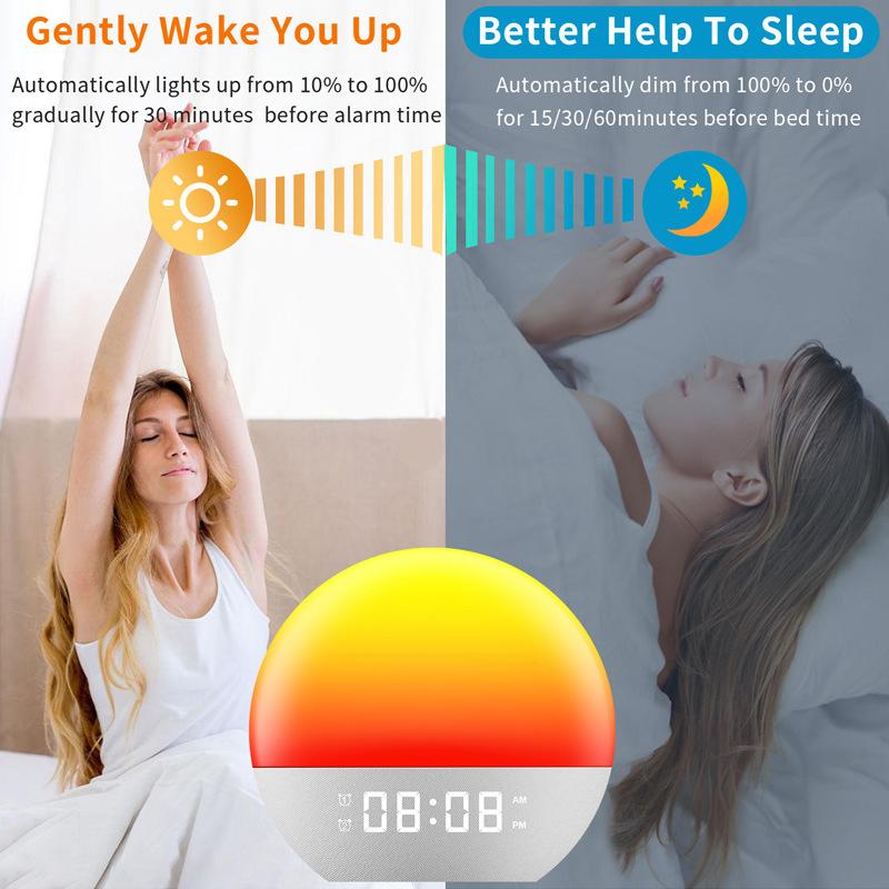 Sunrise Alarm Clock, White Noise Machine for Sleep, Upgraded Backlit Buttons, Bluetooth Speaker, Dimmable Night Light for Heavy Sleeper, Adults, Kids