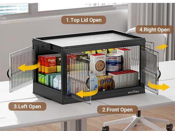 Broview 360Qt/480Qt/600Qt Stackable Storage Bins with 4x Lids, Each 120Qt Stackable Storage Bin,Front and Side Open Doors, Collapsible Closet Organizer and Storage Cabinet, Plastic Folding Box with Wheel Drawer for Home Office Dorm
