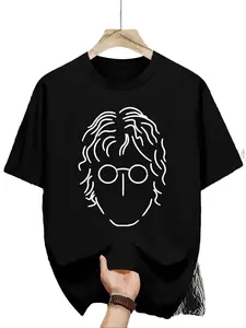 Men's Simple Line Art Portrait Printed Short Sleeve T-Shirt - Crew Neck Summer Short Sleeve, Breathable and Comfortable, Spring Outdoor Daily Wear, Machine Washable Fashion Clothing, Soft Fabric,