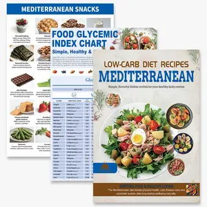 3 Count Mediterranean Diet Food List -Mediterranean Ingredient Meal Plan Sticque, Foods To Limit, Lunch, Break fast Recipes for Easy Chart Brochure Cookbook Healthy Living