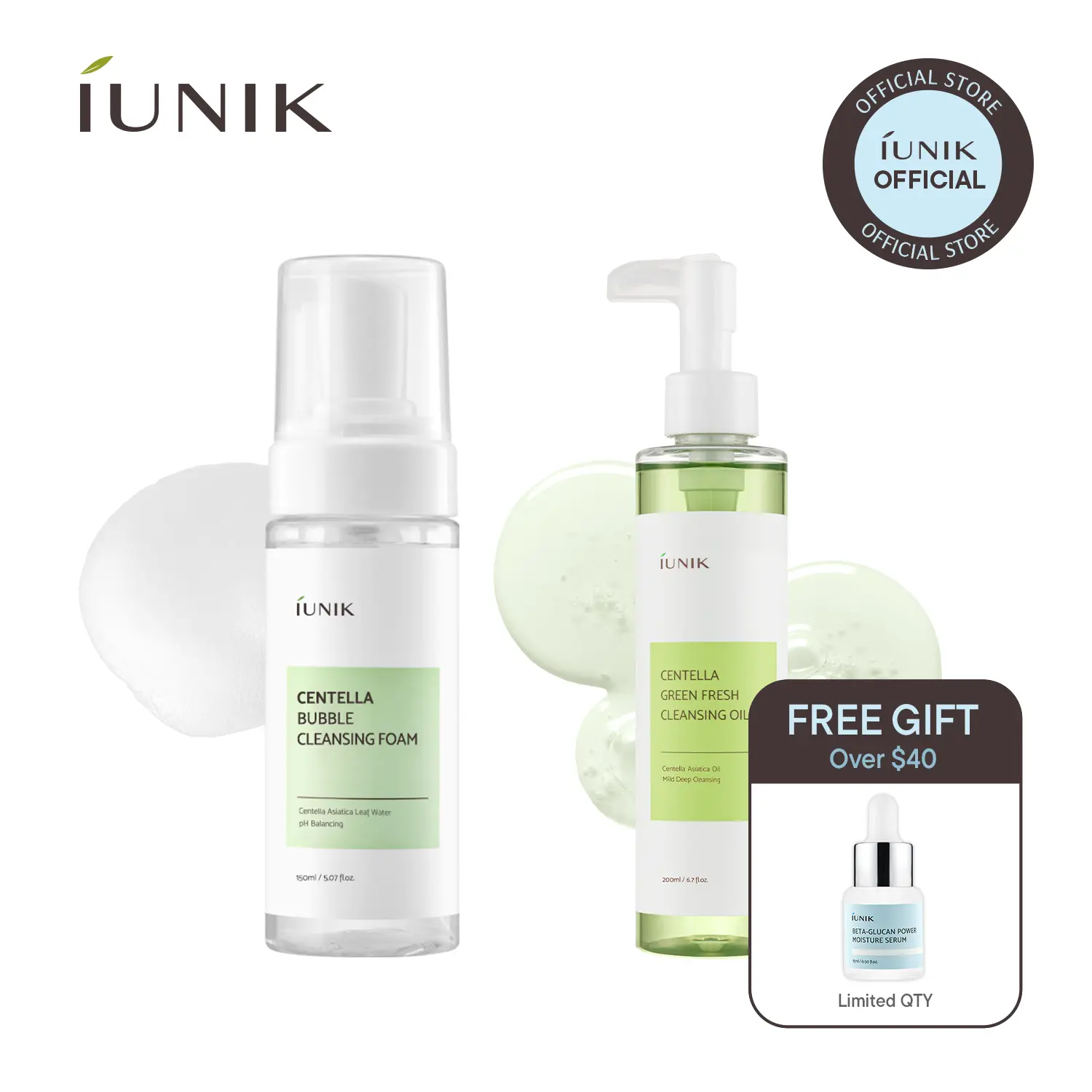 [IUNIK Official] Centella Soothing Double Cleansing Duo | Centella Cleansing Oil + Bubble Foam | 94% Plant-Based Oils, Oil-Moisture Balance | Sebum, Blackhead & Makeup Removal for Oily & Sensitive Skin | Korean Skincare, K-Beauty
