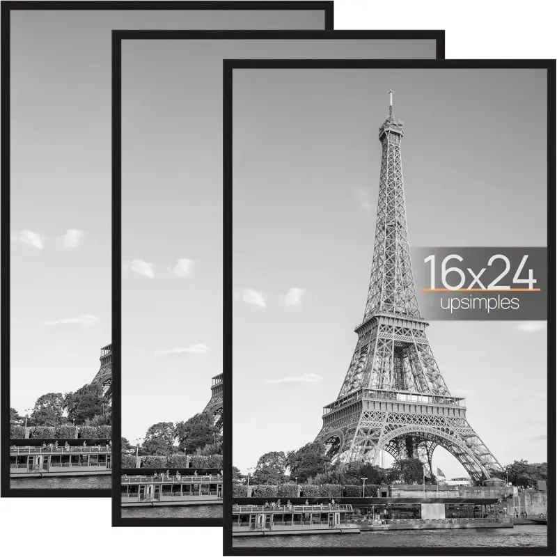 16x24 Black Picture Frame 3-Pack, Scratch-Resistant Poster Frame 16 x 24 for Photo Gallery - Slide-in Frame, can be hung horizontally or vertically on the wall