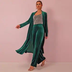 Joyfunear Women's Velvet Long Cardigan and Wide-Leg Pants Set