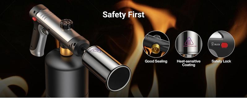 [ Valentine's Day gifts ]Saker One-Touch Max Fire Culinary Propane Cooking Blow Torch Gun with a Safety Lock, Charcoal Lighter, Flame Thrower, Kitchen Food Torch Head for Grill, Sous Vide, Outdoor BBQ (Tank Not Included)