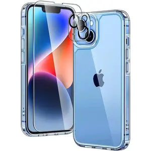Entronix Case Heavy Duty Transparent Case for Apple iPhone 13 with 1 Screen Protector, Camera Lens, Shockproof Dropproof, Multicolor Protection Crystal Protective