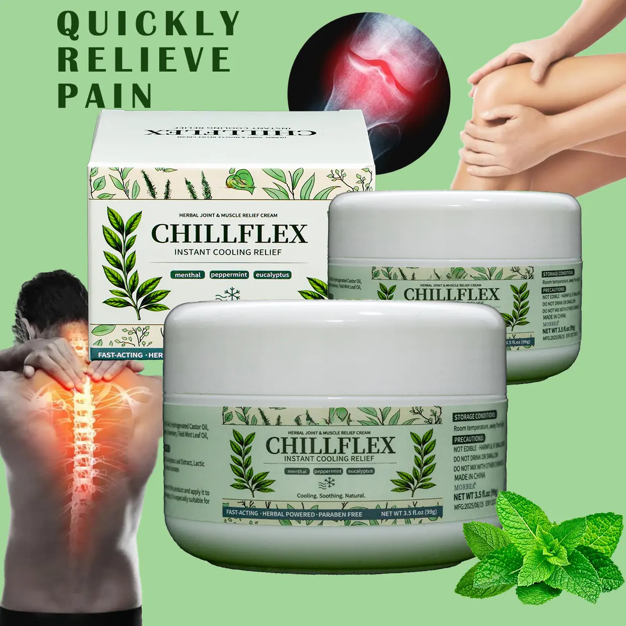 CHILLFLEX 3% Menthol Healthcare Pain Relief Balm (100g) - Cooling Ointment for Aches, Joints, Headaches, Muscle Recovery with Therapeutic Relaxing Care