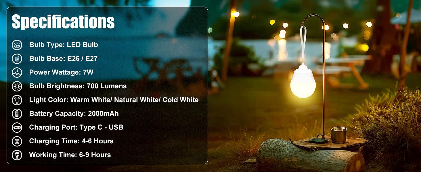 Brightown E26 Rechargeable Light Bulb with Remote Timer and 3 Color Temperatures, Battery Backup Bulb for Sconces and Lamps, E26 Detachable Charging for Non-Hardwired Fixture, Dimmer, 700LM