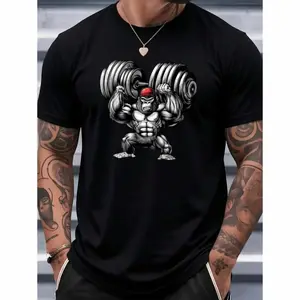 Men's Quick Dry Gym T Shirt Breathable Workout Shirt with Barbell Lift Graphic Lightweight Moisture Wicking Tee for Bodybuilding
