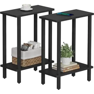 Small Side Table,Narrow Side Table,2-Piece Set,Long and Thin Sofa Table,Slim Bedside Table,Sofa Table,Living Room,Bedroom,Black