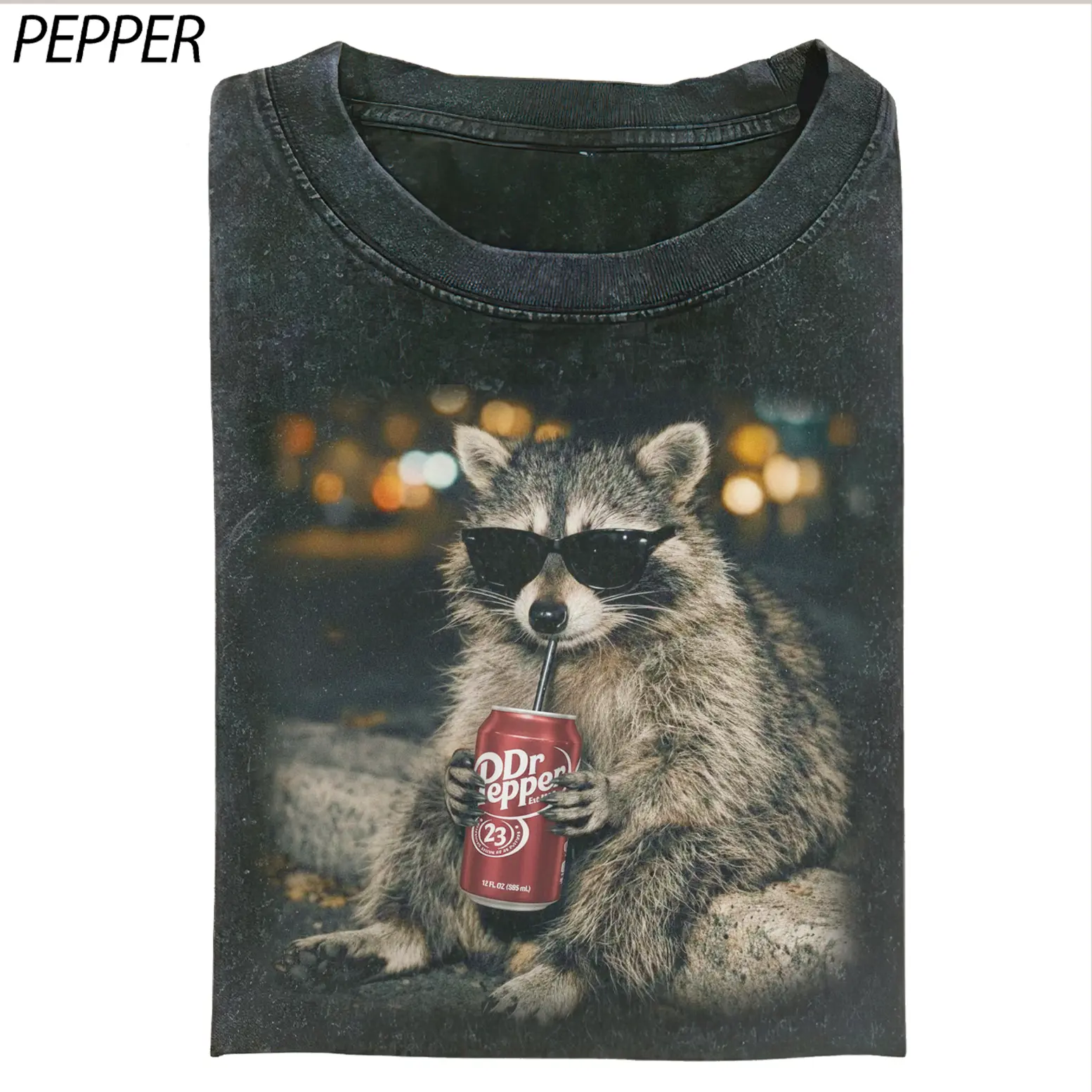 Cool Raccoon - Dr Pepper Vintage Graphic T-shirts, Animal memes Retro Graphic Tee, Vintage Funny Raccoon Expression Graphic Tee, Cute Raccoon Meme Unisex Retro Top,Fun Pet Humor Gifts  Womenswear Top