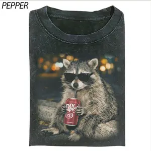 Cool Raccoon - Dr Pepper Vintage Graphic T-shirts, Animal memes Retro Graphic Tee, Vintage Funny Raccoon Expression Graphic Tee, Cute Raccoon Meme Unisex Retro Top,Fun Pet Humor Gifts  Womenswear Top