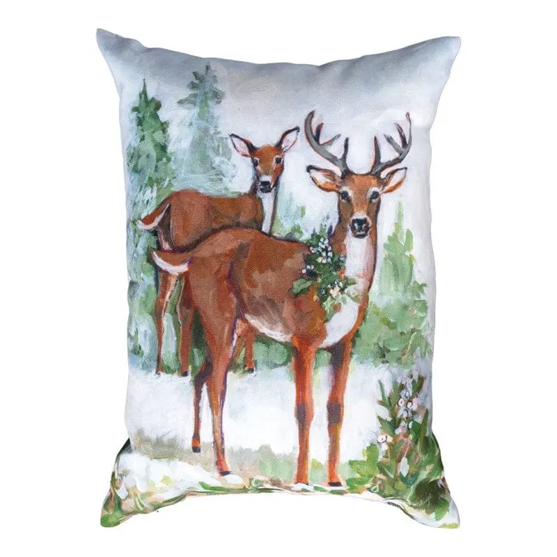 Winter Snows Deer Pillow