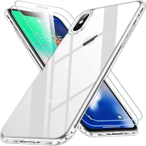 Entronix Case Heavy Duty Clear Case for Apple iPhone X with 2 Tempered Glass Screen Protector, Shockproof Dropproof, White Crystal Protection