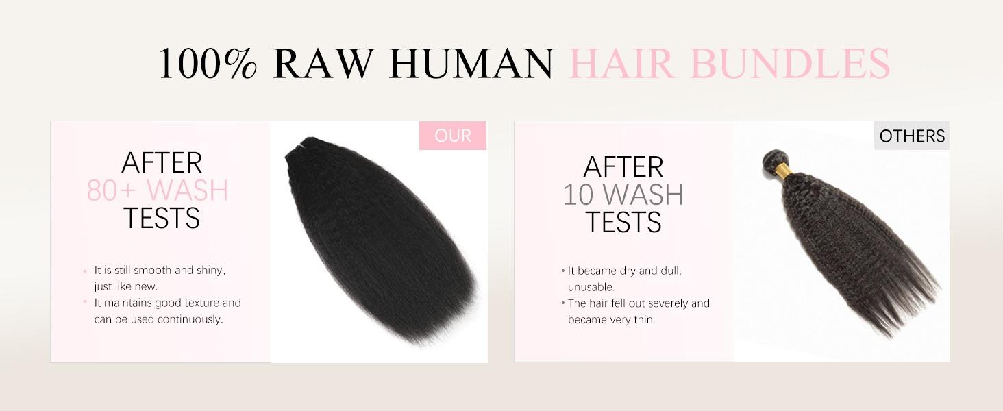 Lemoda Raw Kinky Straight Human Hair Bundles 100% Unprocessed Brazilian Human Hair Full and Thick 3 Bundles 16A Double Weft Yaki Straight Bundles Human Hair Natural Color