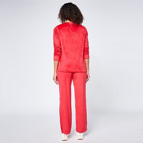 Comfort Code Silky Velvet Satin Trim 2-piece Top and Pant Sleep Set