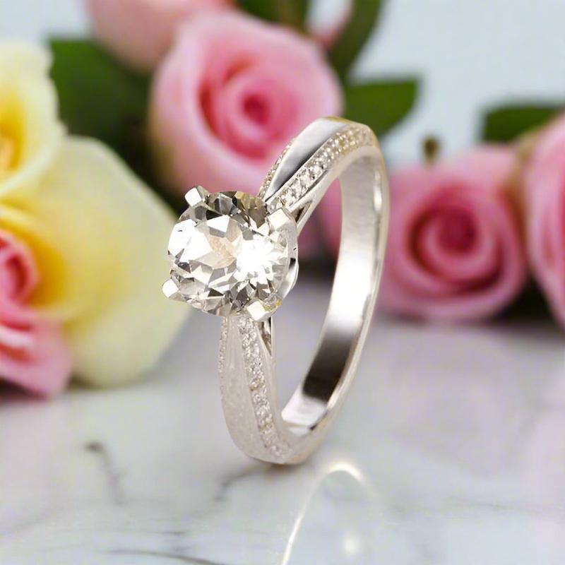 0.2ct Natural Diamond Option 14k White Gold 1.2ct Topaz Ring