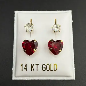 14k gold red heart earrings