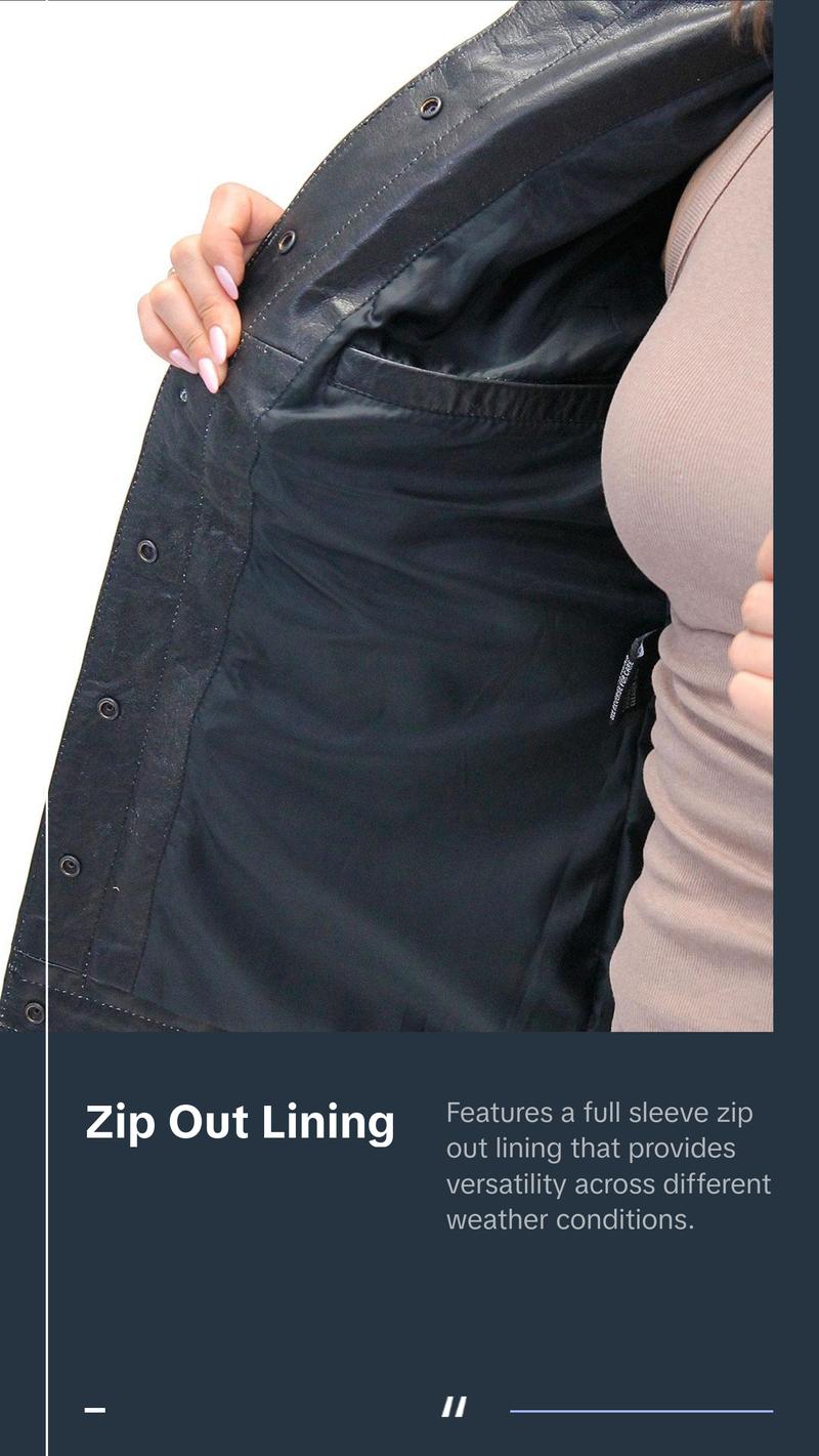 JAMIN LEATHER® Vintage Black Women's Long Leather Jean Jacket #LA2010LZK - Premium Soft Buffalo Leather, Dual Concealed Pockets, Snap Front, Minimalist Design, Available in Sizes S-5X