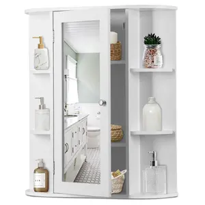Segawe Wall Mounted Cabinet MDF Kitchen Storage Organizer W/ Mirror, White