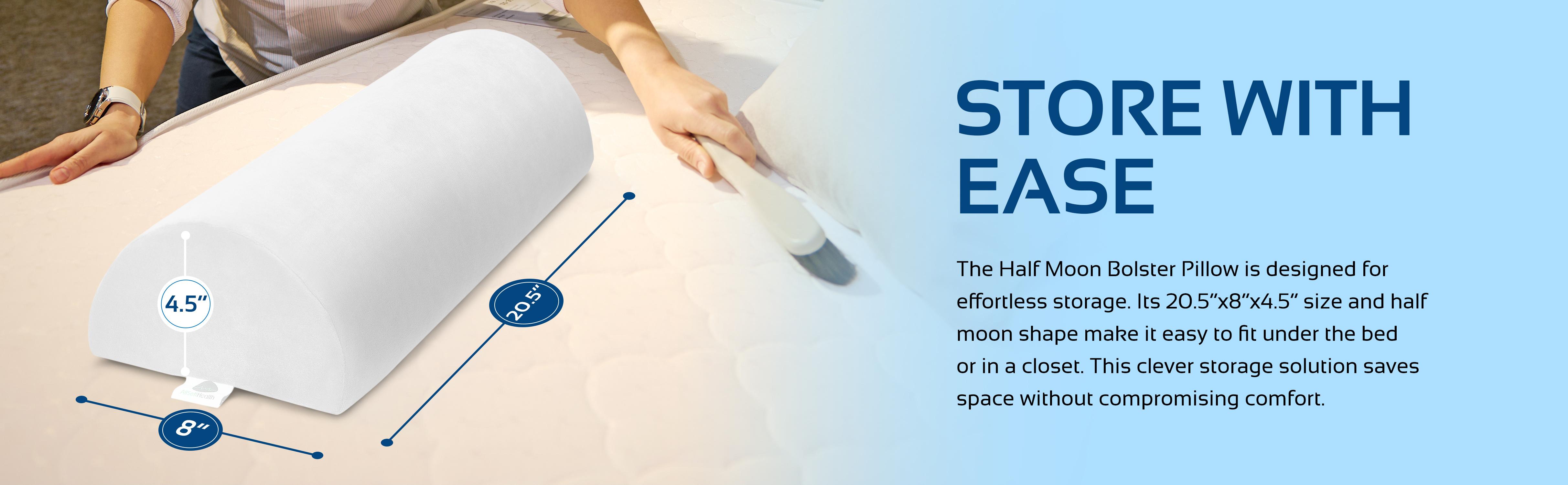 Health Large Half Moon Bolster Pillow for Legs, Knees, Lower Back and Head, Lumbar Support Pillow for Bed, Sleeping | Semi Roll for Ankle and Foot Comfort - Machine Washable Cover, White