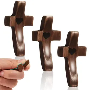 3Pcs Wooden Cross Fidget Toys - Pocket-Sized Anxiety Relief & Spiritual Comfort for Easter, Christmas & Daily Prayer
