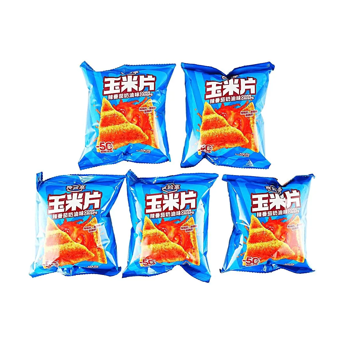 Food Laboratory Wave Corn Chips Spicy Tomato Cream Flavor 20g x 5 Packs - Low Fat (-50%) Tangy & Crispy Snack