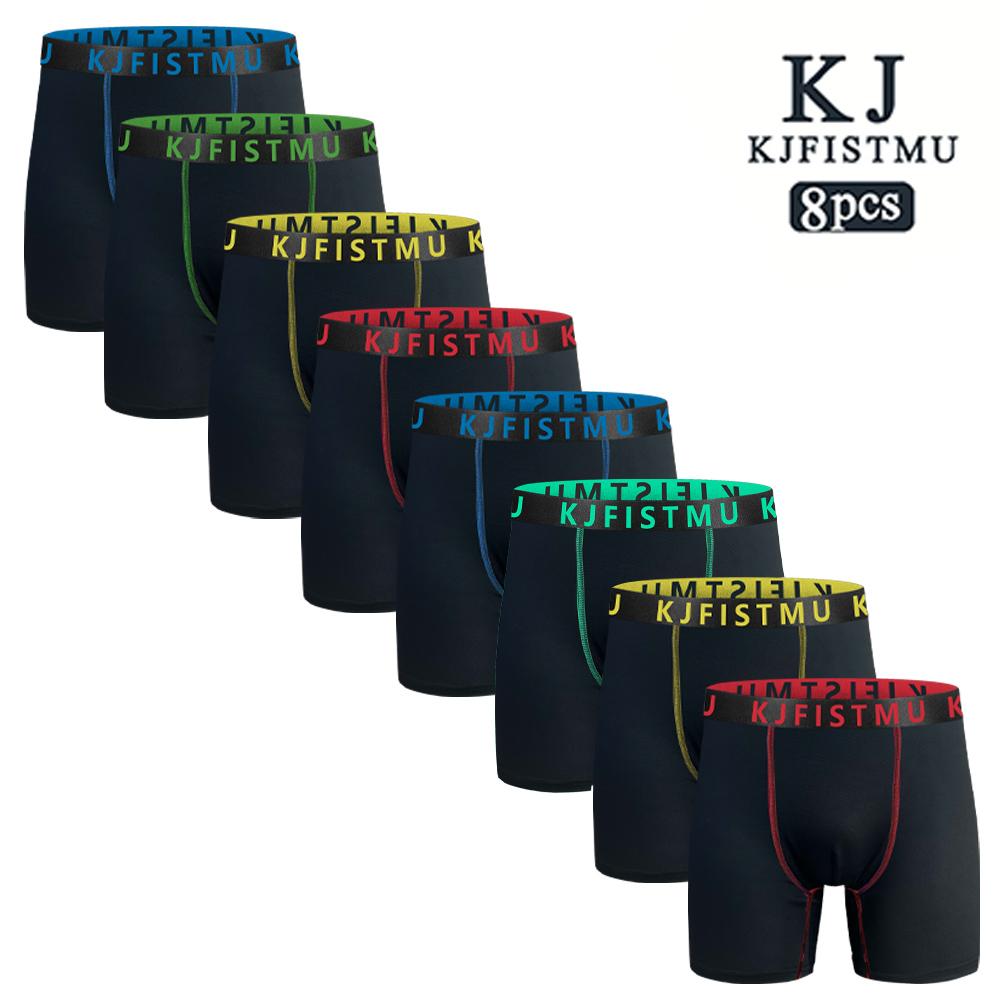 12/8/4 Pack Men's Boxer Briefs - Solid Color with Fine Stripe Design, Men's Long Boxer Briefs (Breathable Polyester Blend, Comfortable Fit, Machine Washable, Random for Teens and Adults) - KJFISTMU Basketball and Cycling Protective Denim