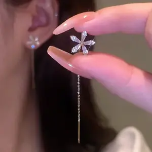 Needle Micro-inlaid Zircon Flower Ear Line Exquisite Light Luxury High Quality Drop Earring Star Jewelry Gifts