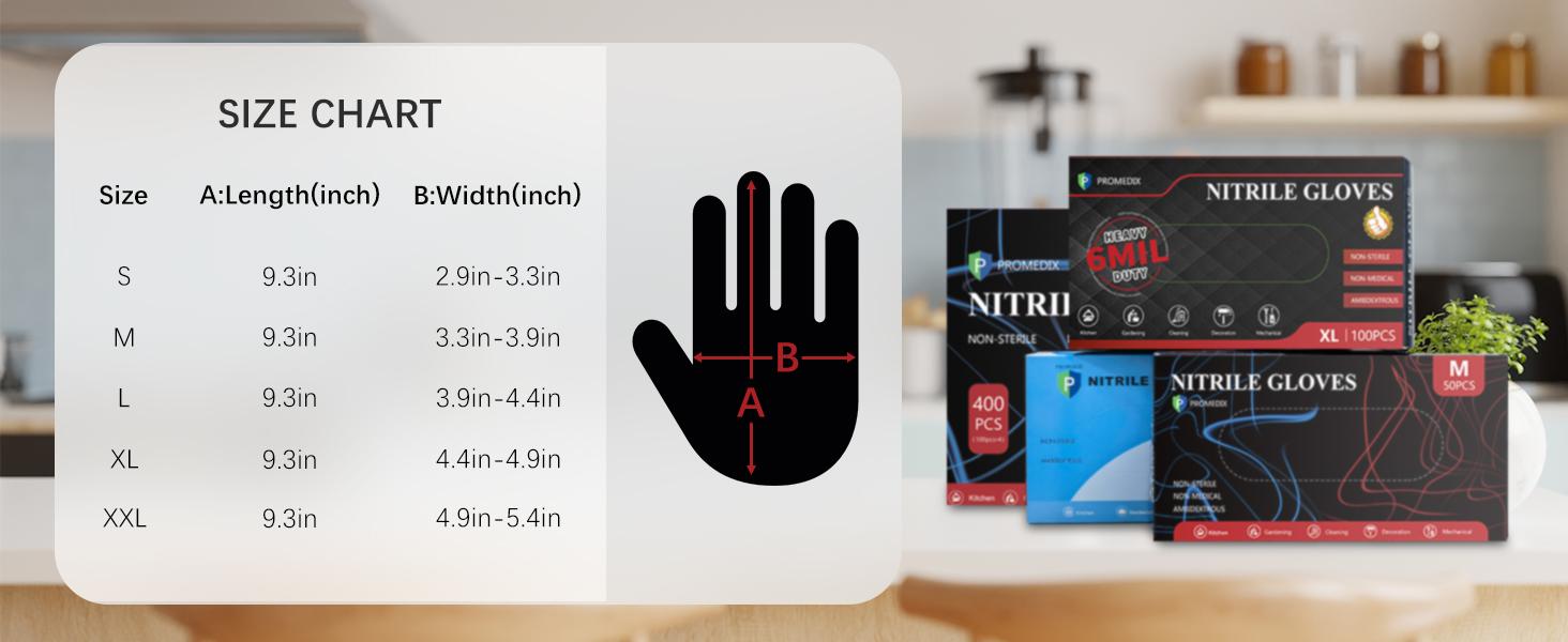 PROMEDIX P Heavy Duty Nitrile Gloves,6mil-100 Count,Black Disposable Cooking Gloves,Latex Free,Powder Free Cleaner Cleaning Kitchen Pack