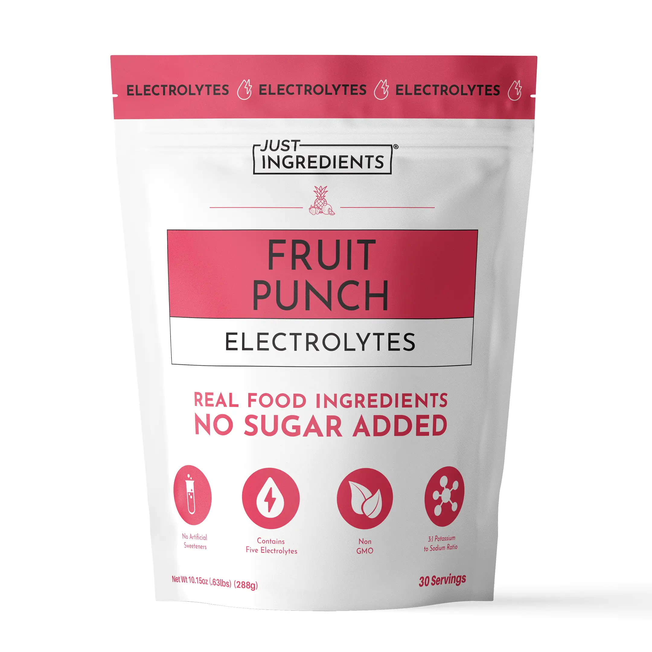Just Ingredients Fruit Punch Electrolytes – 30‑Serving Hydration Drink Mix with Coconut Water, Sea Salt, and Trace Minerals – Supports Hydration, Recovery, and Electrolyte Balance*