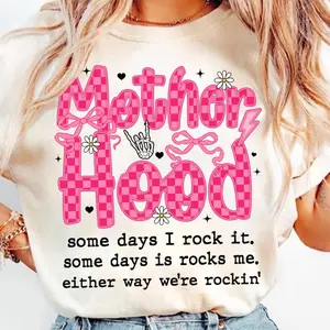 Motherhood Coquette Bow, Sarcastic Mama, Pink Mom Shirt, Rockin?ama T-shirt