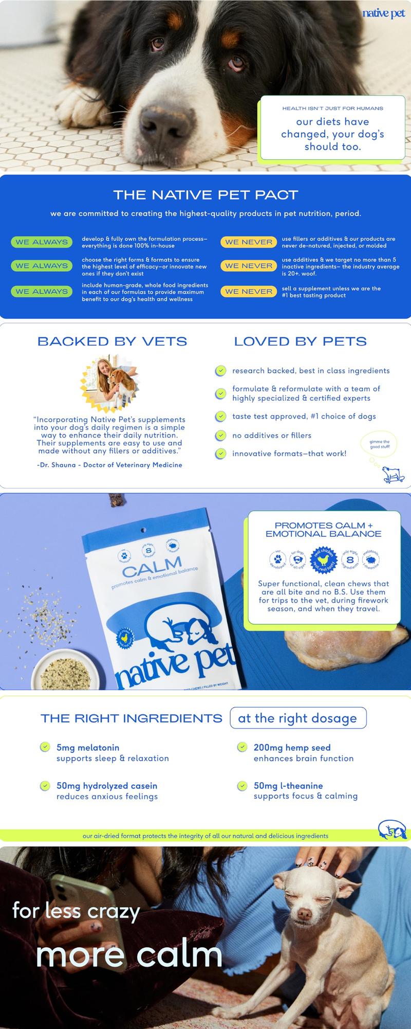 Native Pet Calming Chews for Dogs - Melatonin for Dogs Anxiety Relief - Grain Free All Natural Hemp Calming Treats & L-Theanine Helps Manage Stress & Separation Anxiety - Puppy Sleep Aid