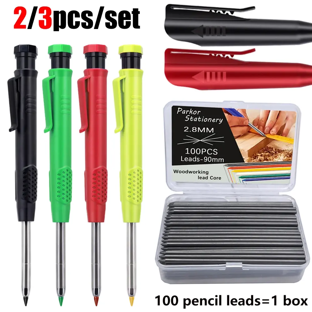 2.8mm woodworking Mechanical Drawing Pencils, Drafting Pencil, Mechanical pencil set, 2 pens+1 large capacity lead box, fracture resistant lead, multiple color options, suitable for deep hole marking/engineering drawings, for architects/carpenters