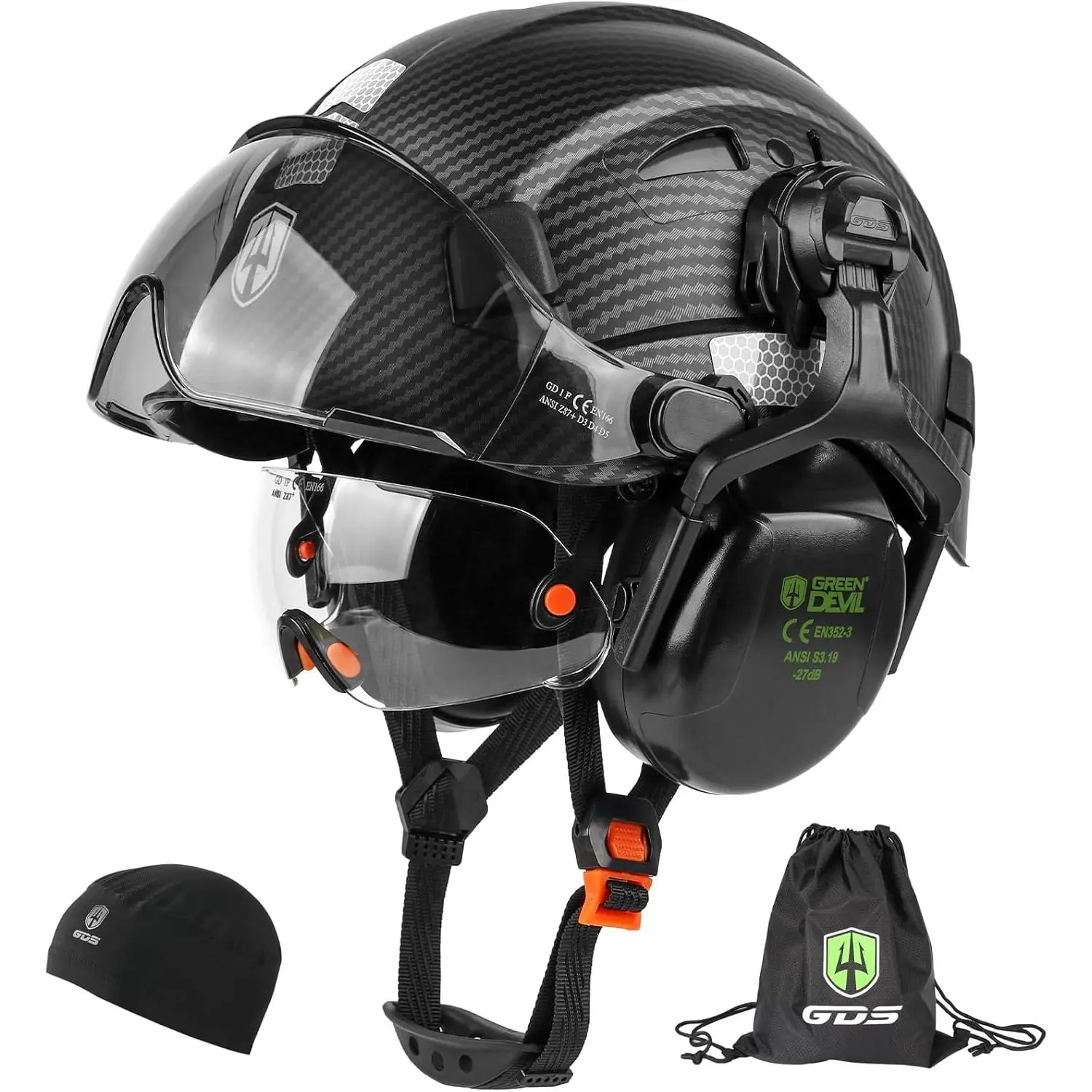 Modular 6-in-1 Vented Hard Hat with Dual Visors & NRR 27dB Hearing Protection for Men & Women - ANSI Certified for Construction & Forestry