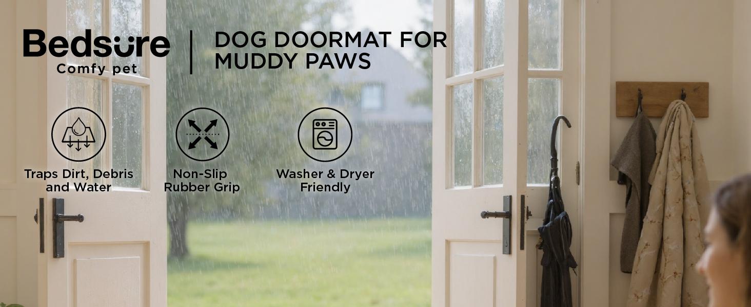 Bedsure Dog Door Mat - Super Absorbent Microfiber Dog Door Mat for Muddy Paws, Non-Slip Washable Pet Rug, Quick Dry Chenille Entryway Carpet, Cat Scratch & Kneading Mat, Machine Washable Indoor Outdoor mat