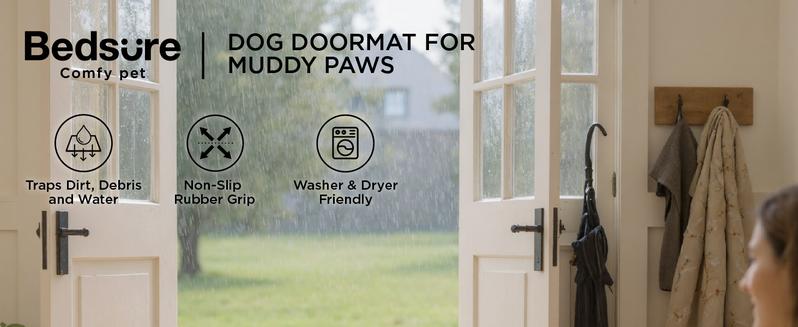 Bedsure Dog Door Mat - Super Absorbent Microfiber Dog Door Mat for Muddy Paws, Non-Slip Washable Pet Rug, Quick Dry Chenille Entryway Carpet, Cat Scratch & Kneading Mat, Machine Washable Indoor Outdoor mat
