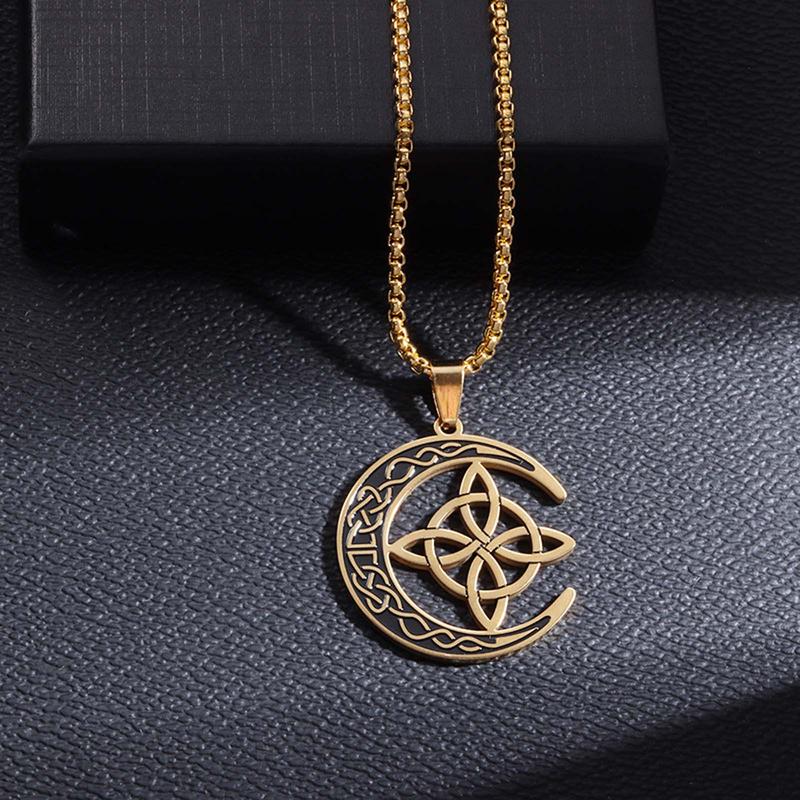 KISSFOO Stainless Steel Moon Celtic Knot Cross Necklace Protection Accessories for Men and Women