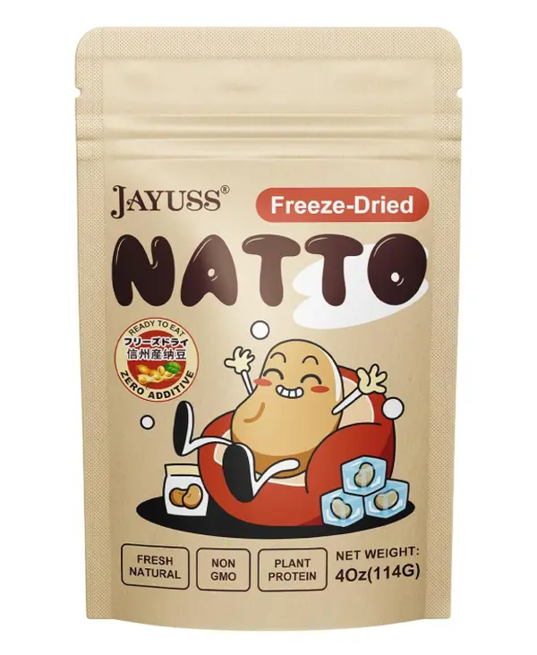 JAYUSS Japanese Natto Freeze Dried Natto Beans 4 Oz, Non-GMO Fermented Soybean, 0 Additives, Simply Rehydrate for Fresh Natto or Ready to Eat Snack, Topping, Made in Japan 114g