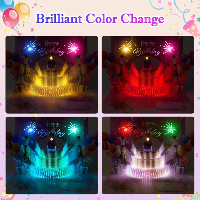Musical Birthday Cards with Light and Music, Fireworks Pop Up Cake Blowable, 3D Birthday Popup Card Gifts for Women, Men, Mom, Dad, Kids, Teens – Plays Hit Song 'HAPPY Birthday'