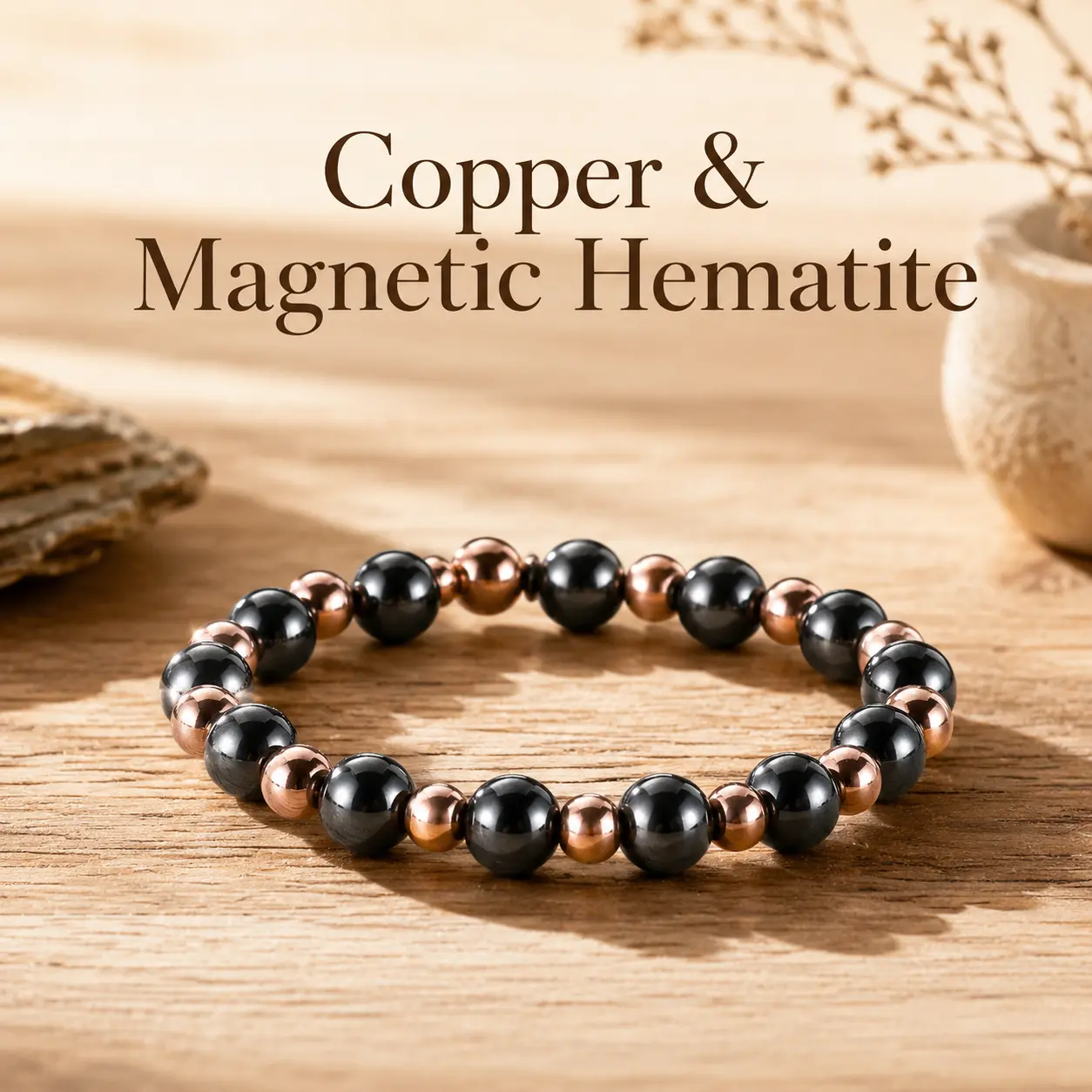 Protection Bracelet - Natural Hematite Copper Beads Handmade Bead Chakra Jewelry, Elastic Dual Protection Bracelet, High-End Additions for Men And Women 8Mm Natural Stone Bracelet, Perfect Gift for Daily Wear Or Special Occasions