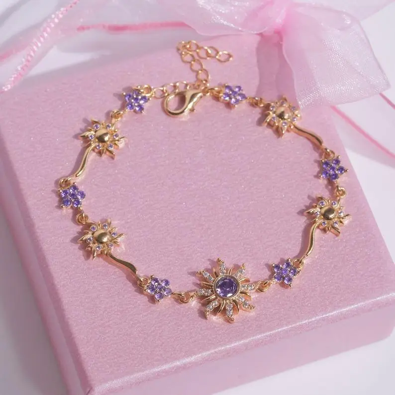 Rapunzel Princess Crystal Sunflower Bracelet & Necklace for Women Choker Healing Necklace Christmas Thanksgiving Trendy Jewelry for Women Gift