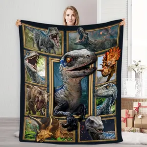 Aura Blankets Cozy Dinosaur World Flannel Blanket – Realistic Raptor & Jurassic Design, Soft & Warm, Perfect for Youngsters and Dino Lovers