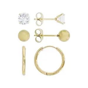 JTV Gold Tone Stainless Steel 6-15mm Stud and Huggie Earring Box Set