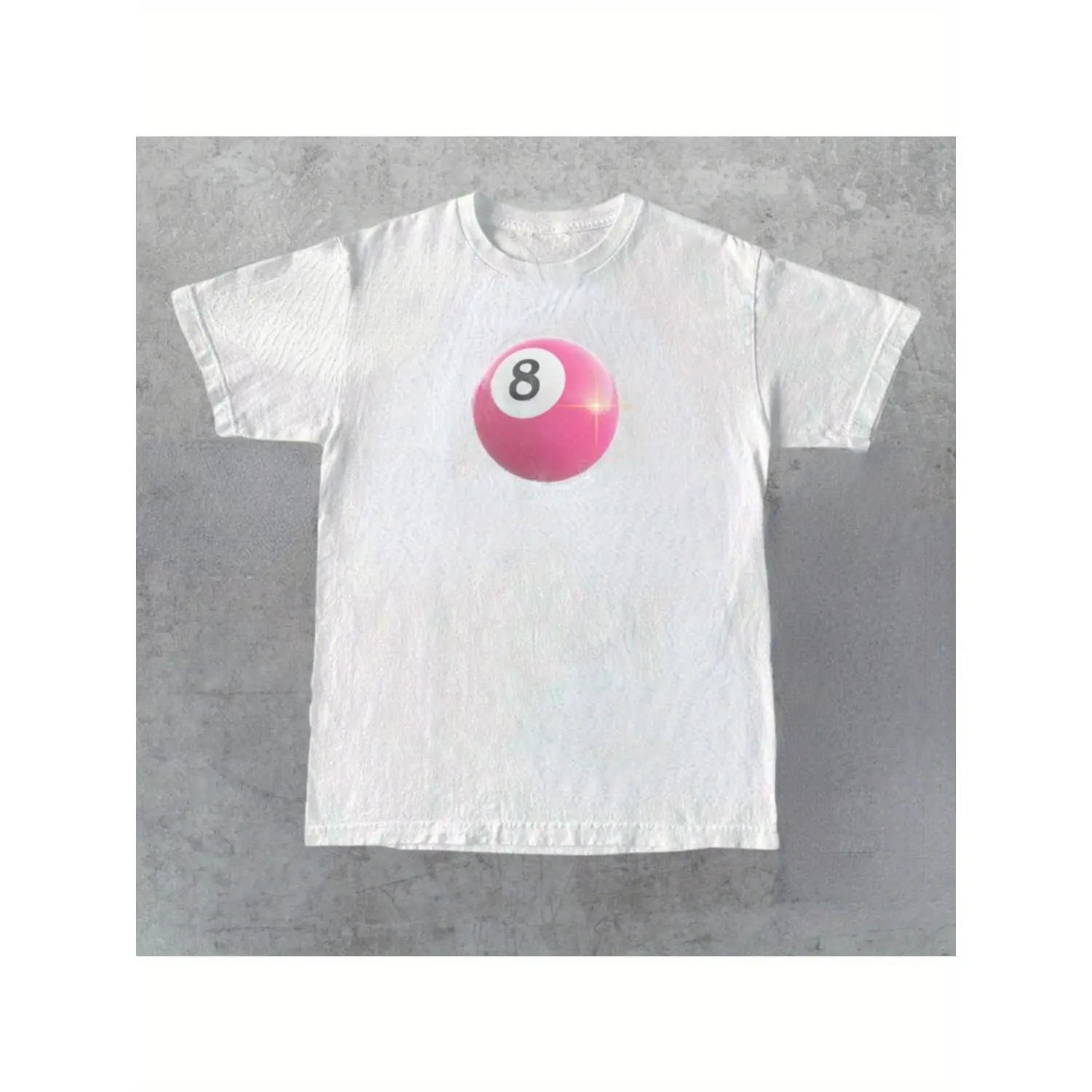 "Vintage 90s Billiard T-Shirt - Men's White Cotton Pink 8 Ball Retro Graphic Tee"