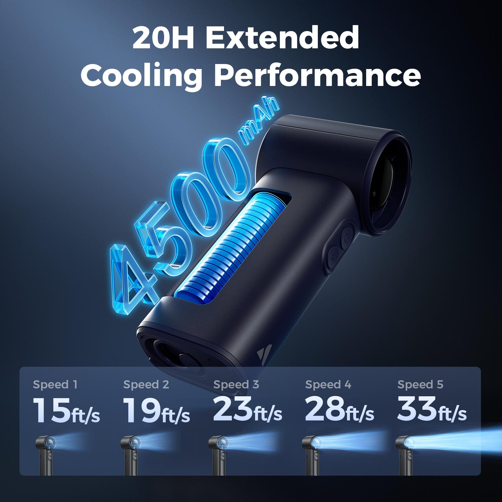 Aecooly-ColdAir 02 Handheld Mist Fan with High-Speed Turbo - Instant 8°C Cooling - 4500mAh Battery (20H MAX), 5 Wind Speeds, Pocket-Sized Portable Fan for Travel, Music Festivals, Camping & Makeup