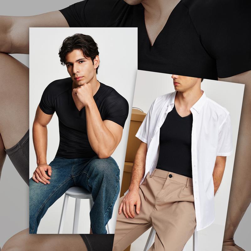 Nebility Mens Invisible Shaping Compression T-Shirt – V-Neck, Quick-Dry, Stretchy Short Sleeve with a Slim-Fit, Smooth Look Under Any Outfit