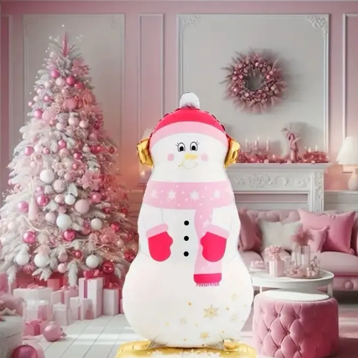 Pink Inflatable Christmas Snowman - Festive Outdoor Toy for Kids