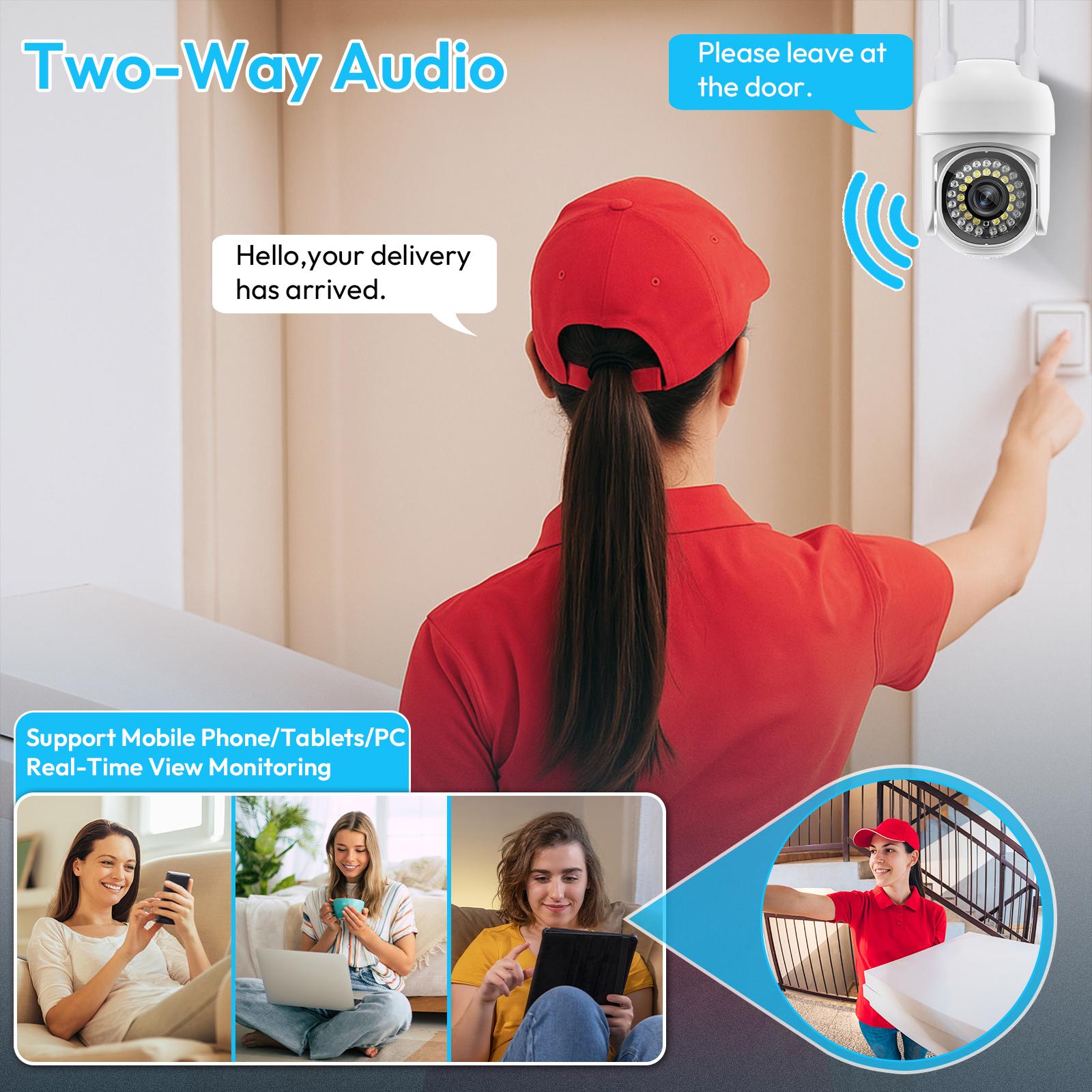 3MP Security Camera, 2K HD Video and Color Night Vision, 360° rotation,Video Replay,2.4Ghz WiFi, Motion Detection, Two-Way Audio - Easy Installation WiFi Home Automatic Card